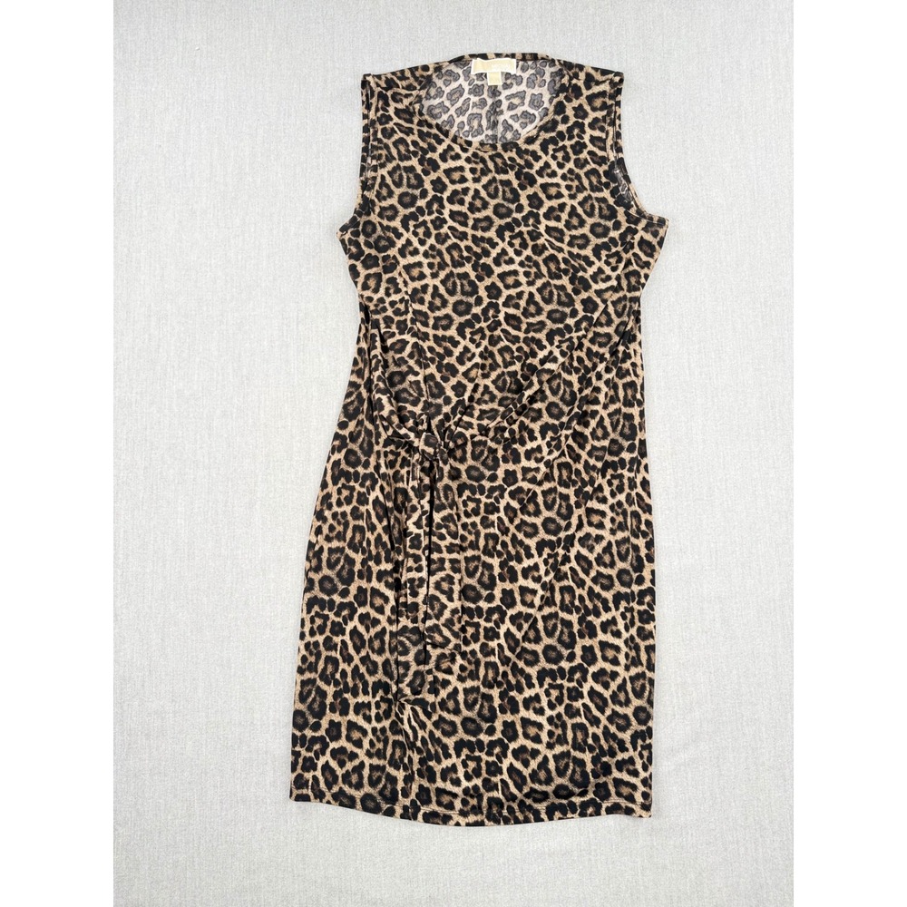 Michael Kors Womens Leopard Print Sleeveless Side Tie Sheath‎ Dress Brown Large